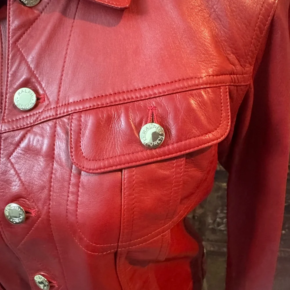 Ralph Lauren Red Leather Women's‎ Jacket 2 - Picture 6 of 9